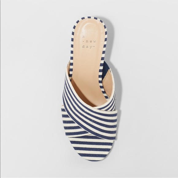 Women’s Navy & White Stripe Block Sandal Heels NWT - Picture 3 of 4